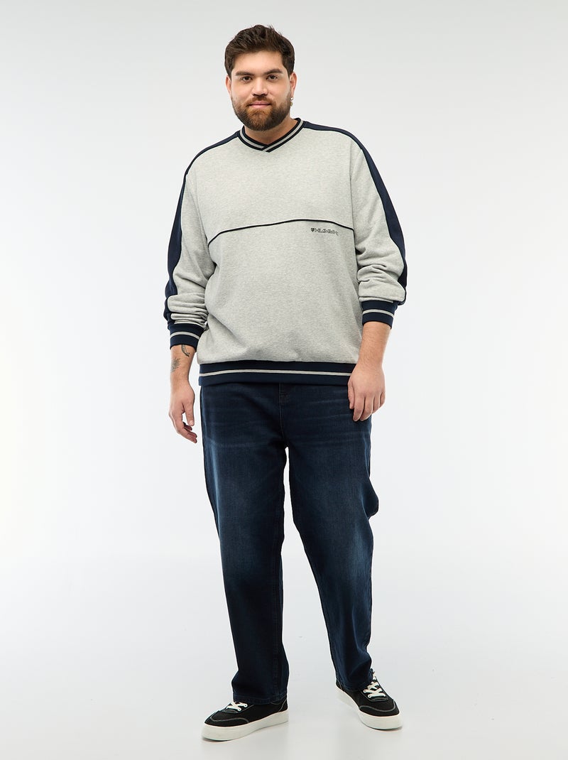 Sudadera cuello en V en felpa Gris - Kiabi