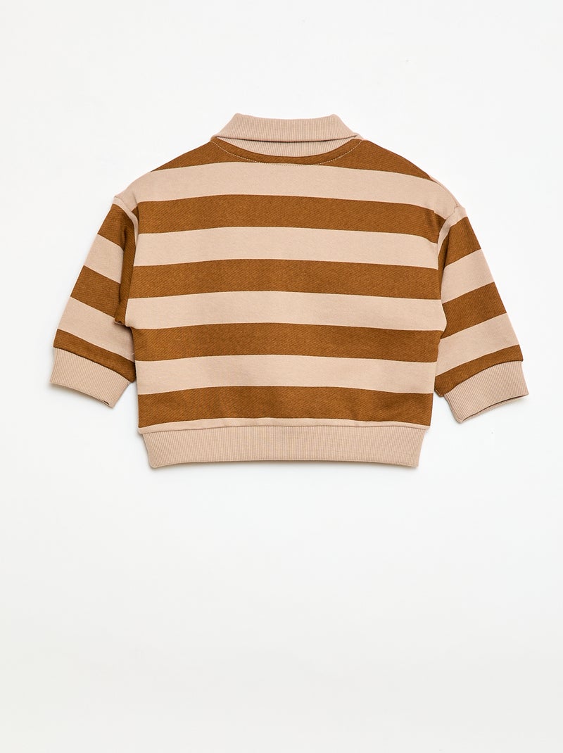 Sudadera cuello polo a rayas Beige - Kiabi