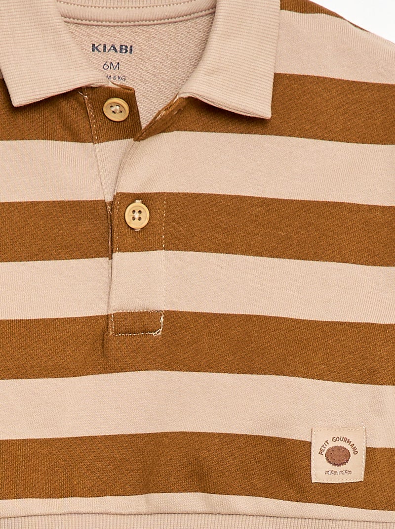 Sudadera cuello polo a rayas Beige - Kiabi