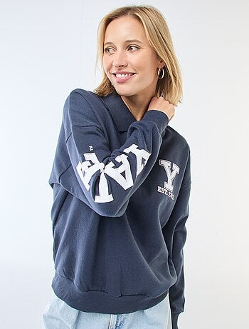 Sudadera cuello polo de manga larga con estampado