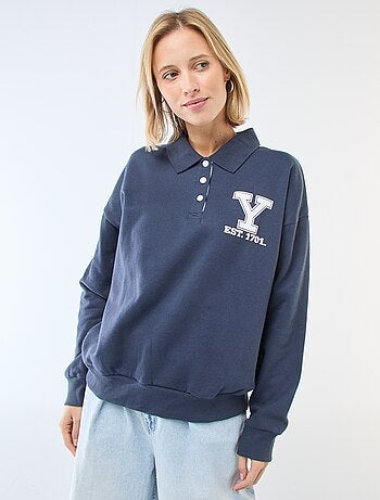 Sudadera cuello polo de manga larga con estampado