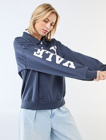 Sudadera cuello polo de manga larga con estampado