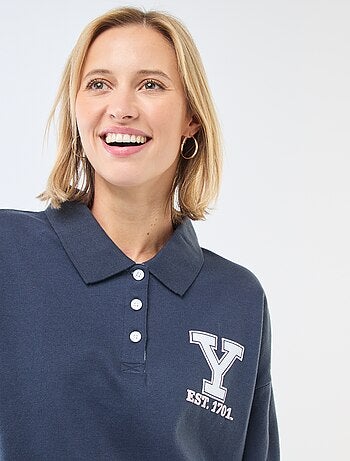 Sudadera cuello polo de manga larga con estampado