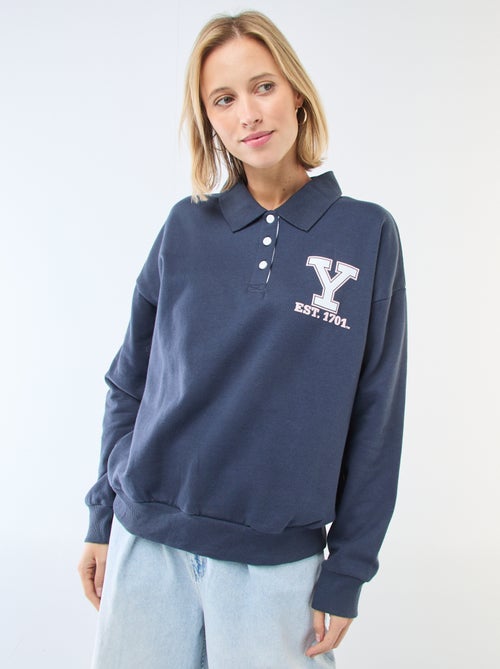 Sudadera cuello polo de manga larga con estampado - Kiabi