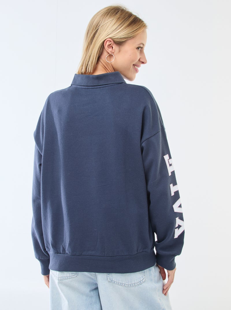 Sudadera cuello polo de manga larga con estampado Azul - Kiabi