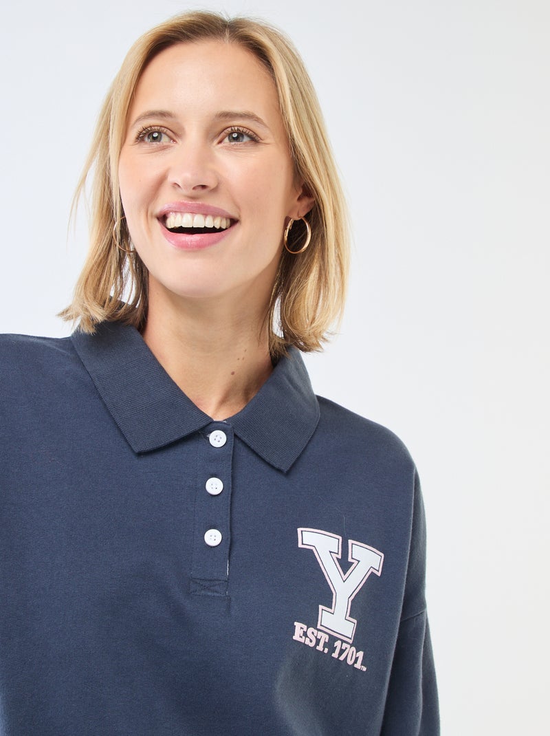 Sudadera cuello polo de manga larga con estampado Azul - Kiabi
