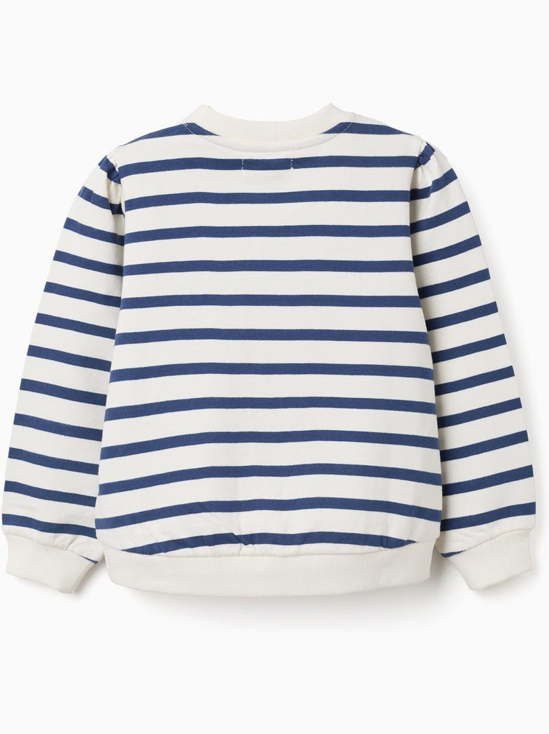 Sudadera de algodón a rayas con bordado Blanco - Kiabi