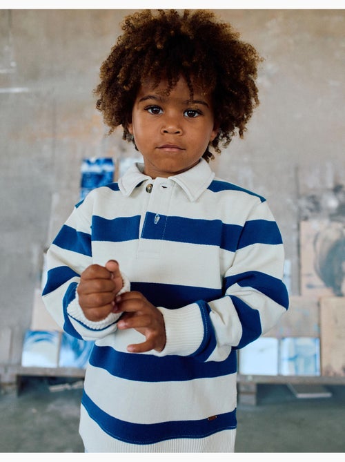 Sudadera de algodón a rayas con cuello polo - Kiabi