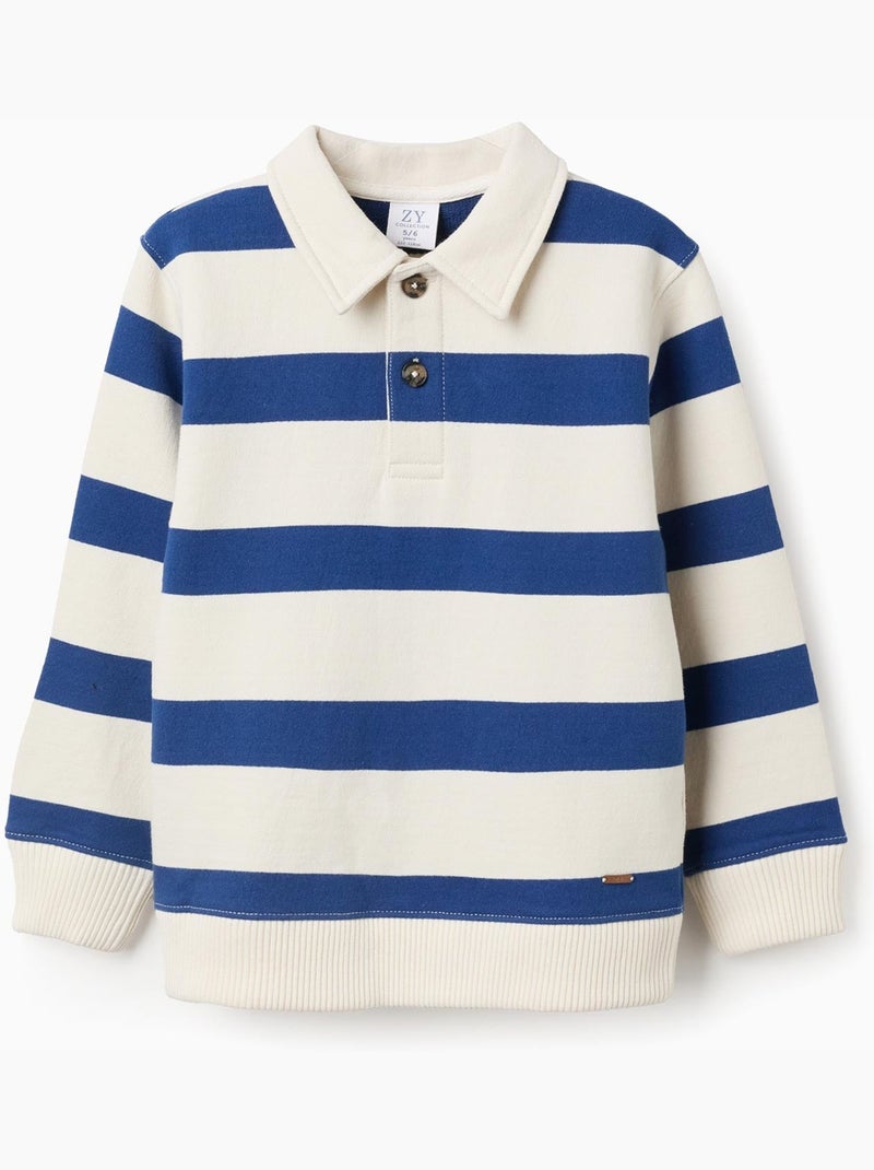 Sudadera de algodón a rayas con cuello polo Azul oscuro - Kiabi