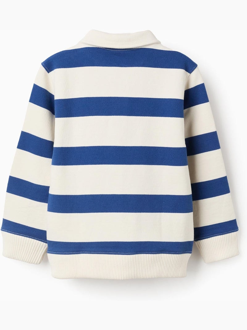 Sudadera de algodón a rayas con cuello polo Azul oscuro - Kiabi