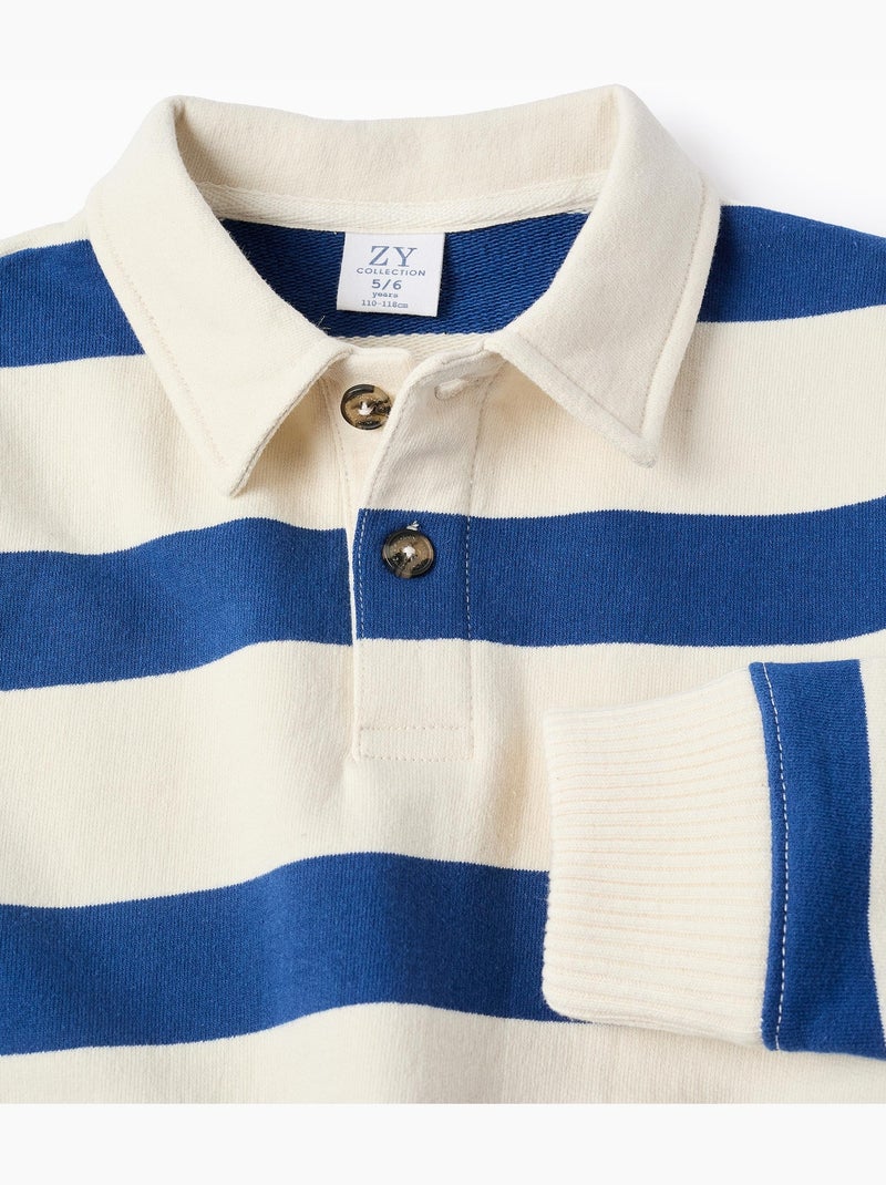 Sudadera de algodón a rayas con cuello polo Azul oscuro - Kiabi