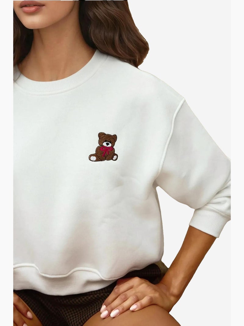 Sudadera de algodón bordada de corte relajado hiccup Blanco roto - Kiabi