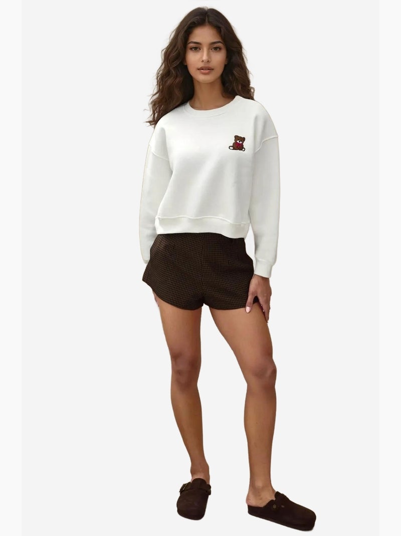 Sudadera de algodón bordada de corte relajado hiccup Blanco roto - Kiabi