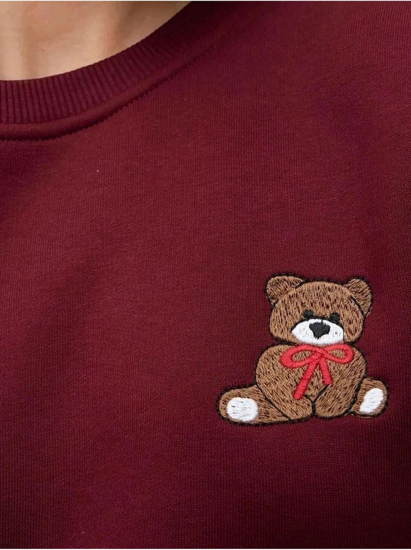 Sudadera de algodón bordada de corte relajado hiccup Rojo burdeos - Kiabi