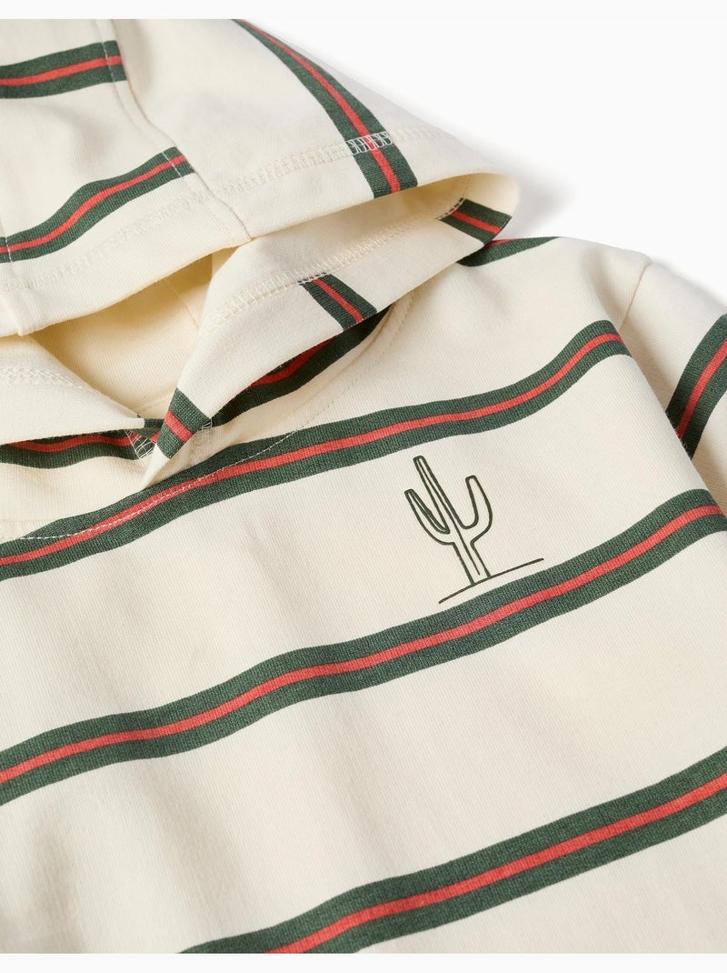 Sudadera de algodón con capucha y a rayas Beige claro - Kiabi