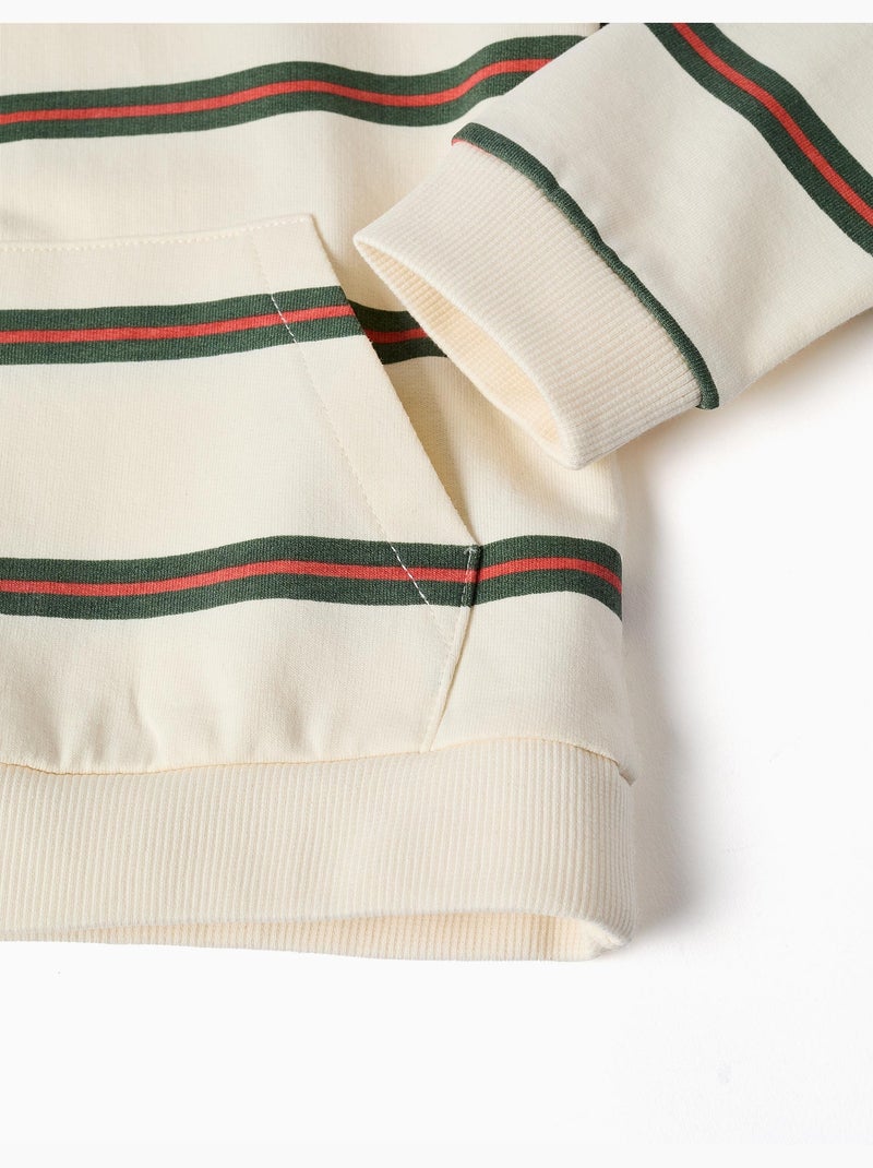 Sudadera de algodón con capucha y a rayas Beige claro - Kiabi