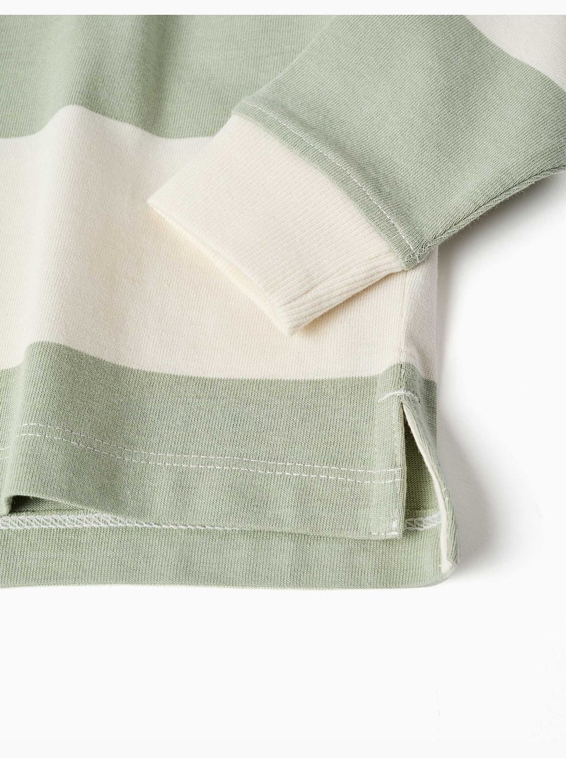 Sudadera de algodón con capucha y a rayas Verde claro - Kiabi