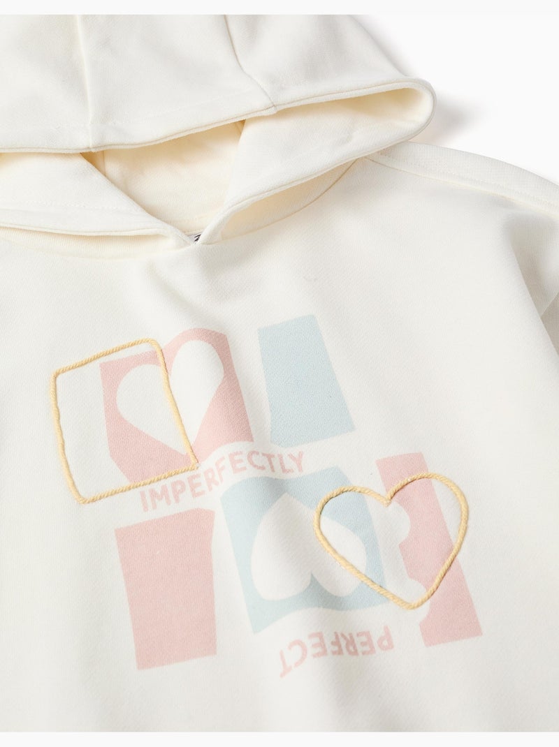 Sudadera de algodón con capucha y estampado de corazones Blanco - Kiabi