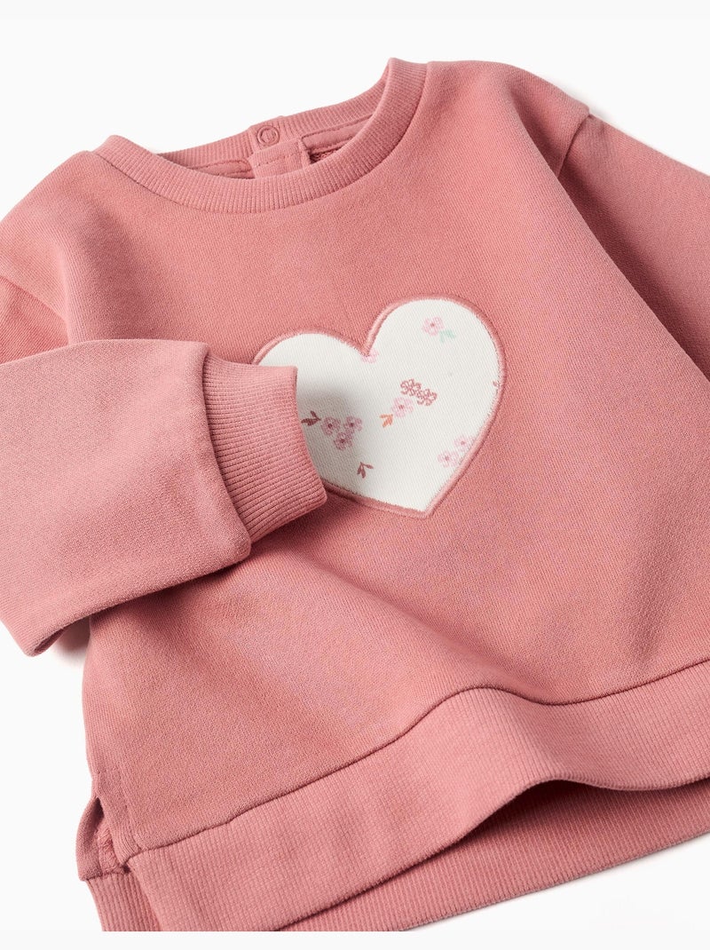 Sudadera de algodón con corazón bordado Rosa - Kiabi