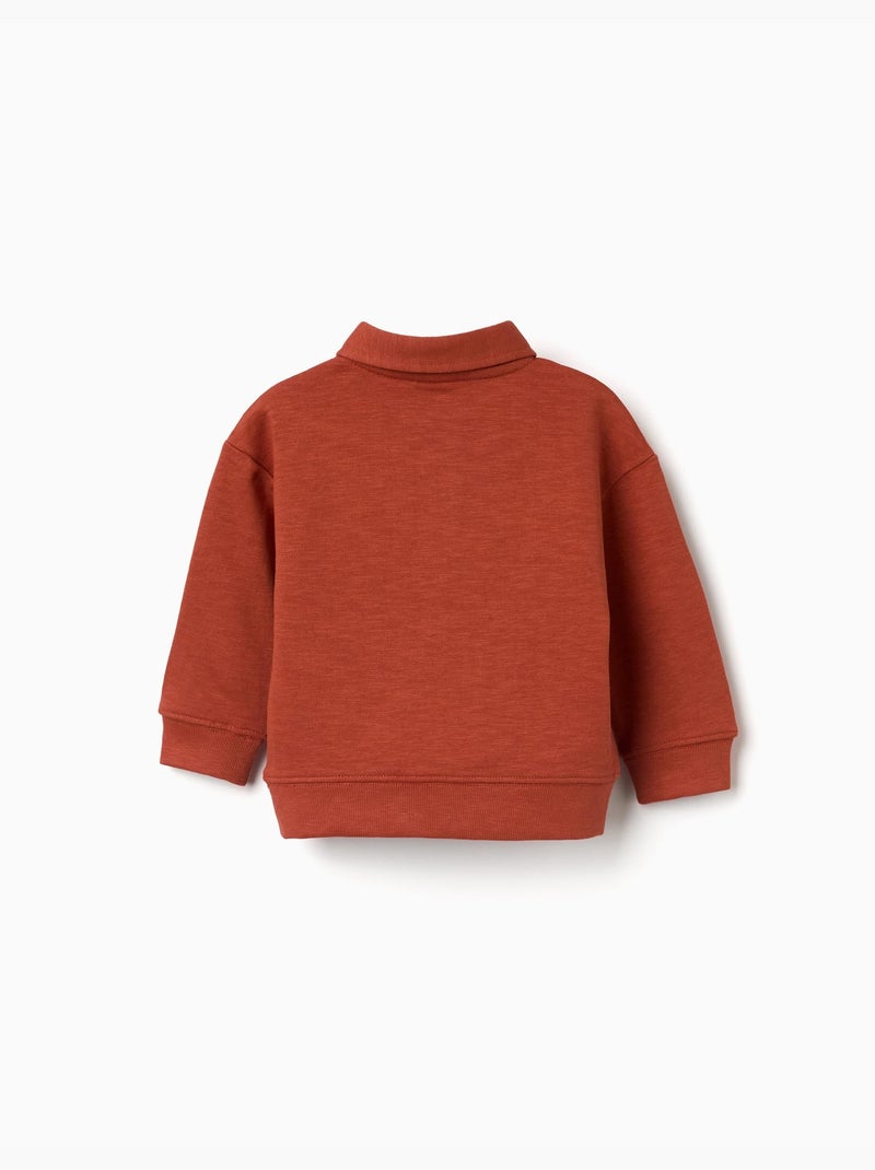 Sudadera de algodón con cuello polo y estampado Naranja - Kiabi