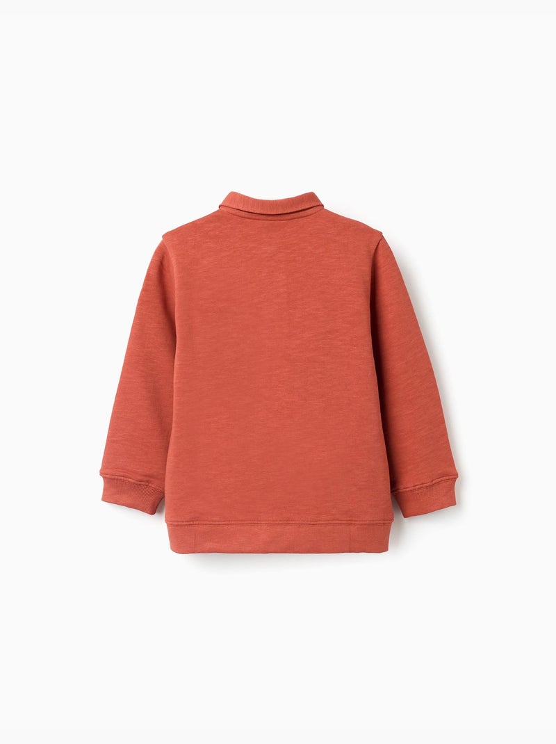 Sudadera de algodón con cuello polo y estampado Naranja - Kiabi