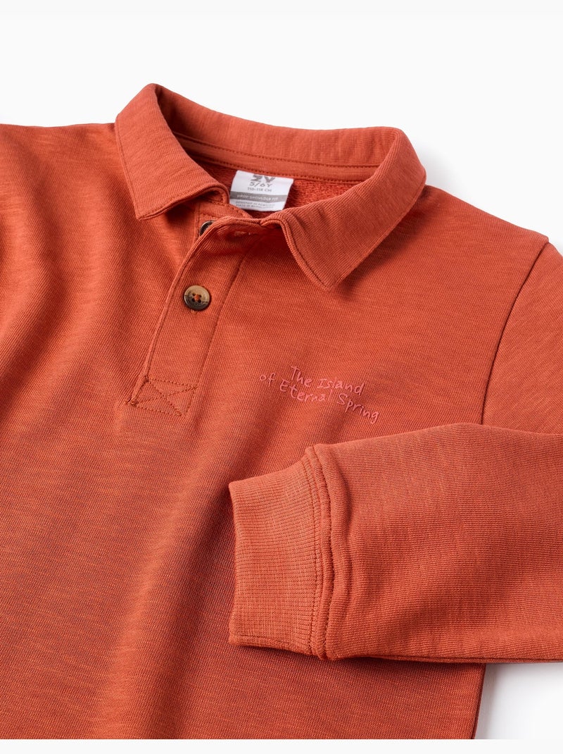 Sudadera de algodón con cuello polo y estampado Naranja - Kiabi