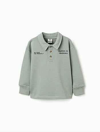 Sudadera de algodón con cuello polo y estampado
