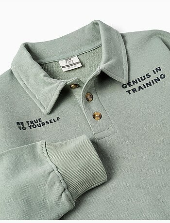 Sudadera de algodón con cuello polo y estampado