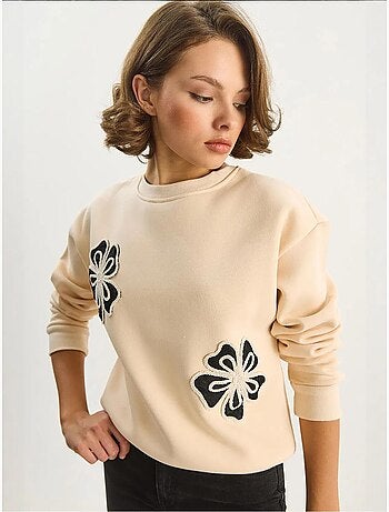 Sudadera de algodón con cuello redondo bordada lucci