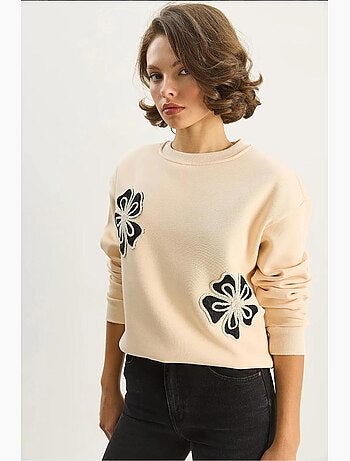 Sudadera de algodón con cuello redondo bordada lucci