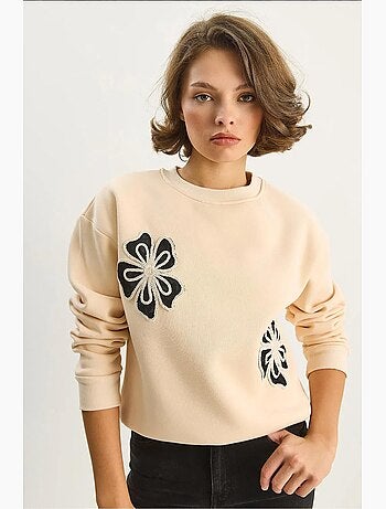 Sudadera de algodón con cuello redondo bordada lucci