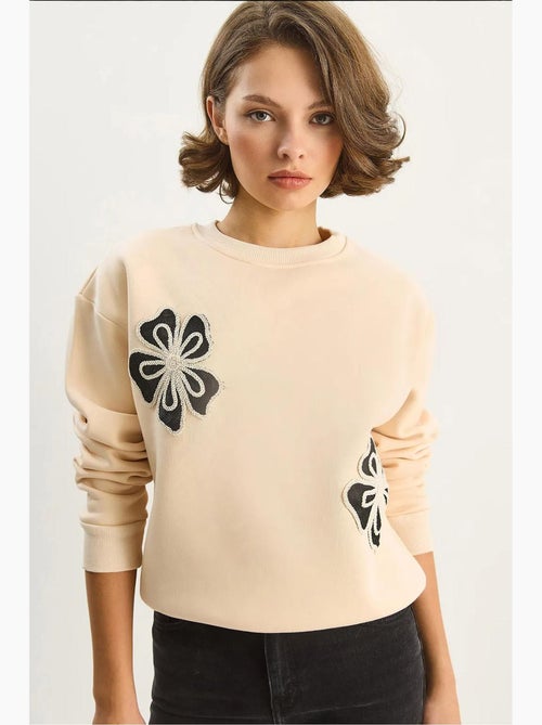 Sudadera de algodón con cuello redondo bordada lucci - Kiabi