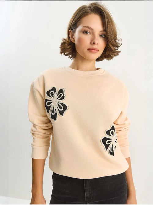Sudadera de algodón con cuello redondo bordada lucci - Kiabi