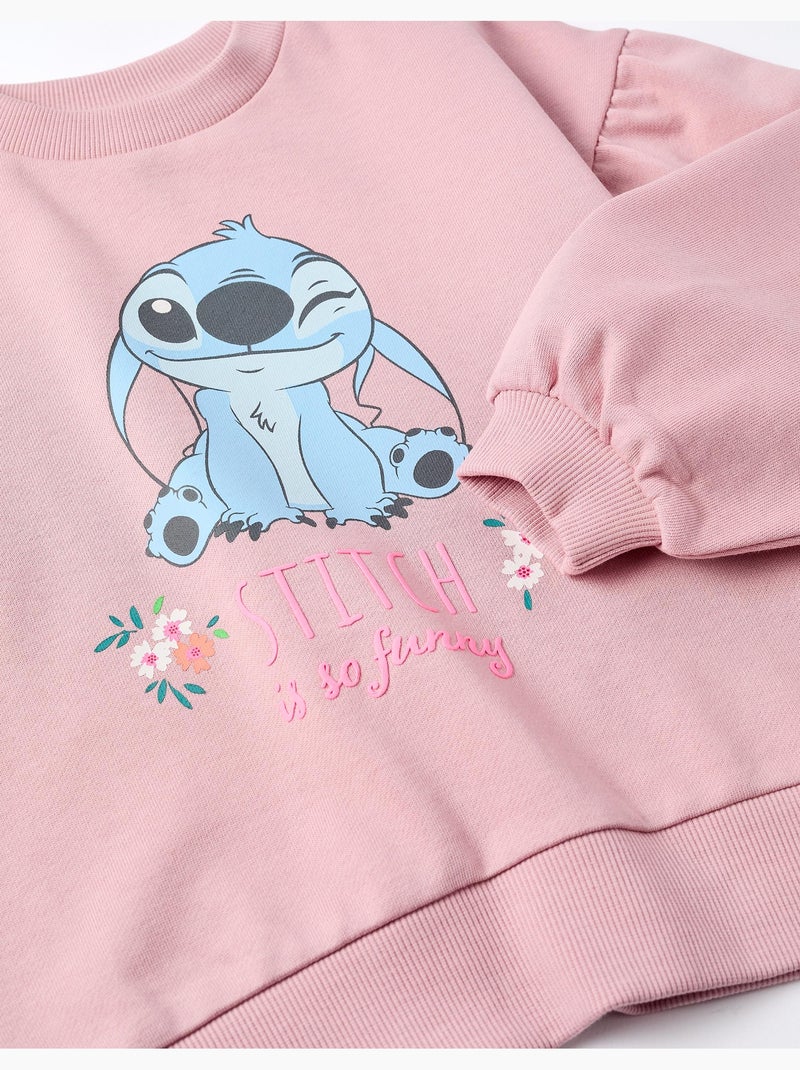 Sudadera de algodón con estampado de Stitch y hombros caídos Rosa claro - Kiabi