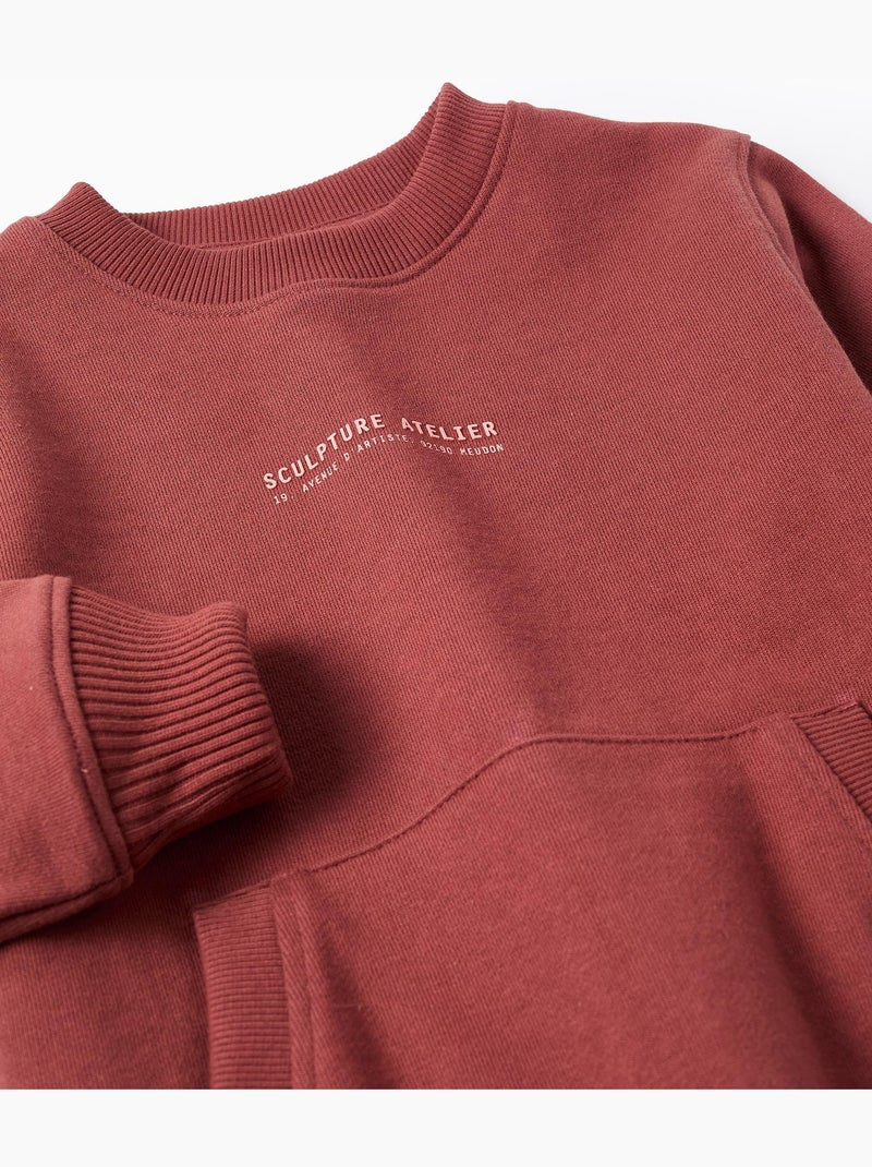 Sudadera de algodón con estampado en relieve y bolsillo Marrón - Kiabi