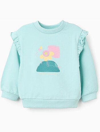 Sudadera de algodón con estampado floral y volantes