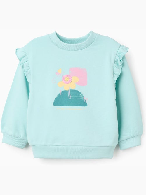 Sudadera de algodón con estampado floral y volantes - Kiabi