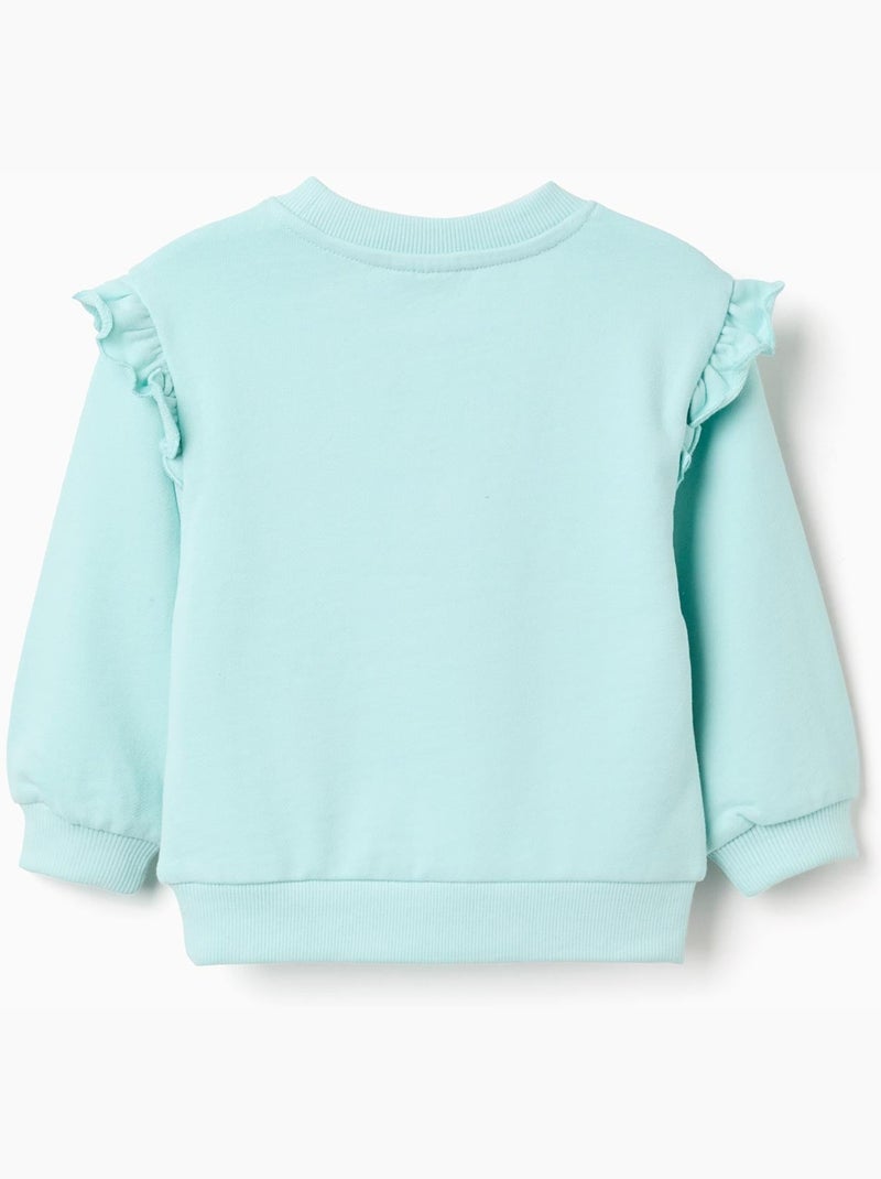 Sudadera de algodón con estampado floral y volantes Azul claro - Kiabi