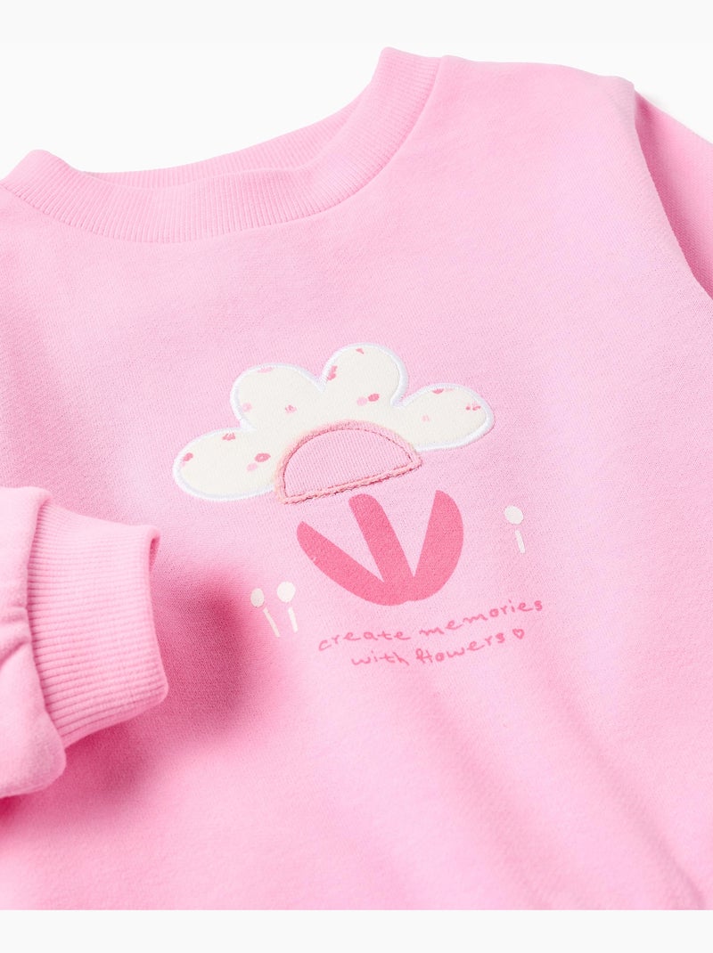 Sudadera de algodón con estampado frontal floral Rosa - Kiabi
