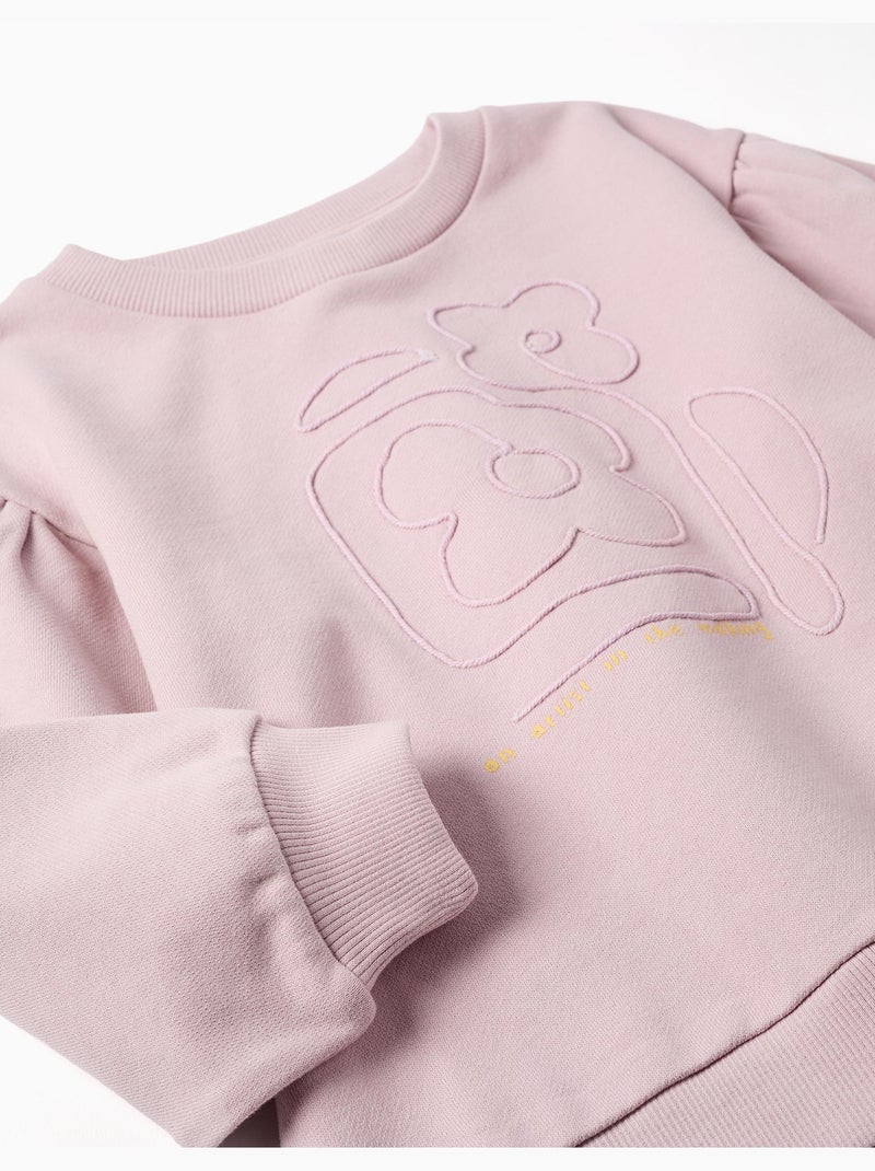 Sudadera de algodón con flores bordadas Malva lila - Kiabi