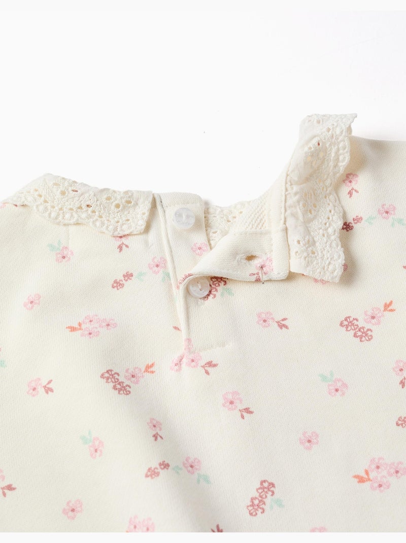 Sudadera de algodón con flores y bordado inglés Blanco - Kiabi