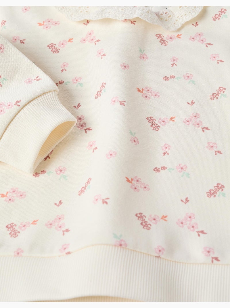 Sudadera de algodón con flores y bordado inglés Blanco - Kiabi