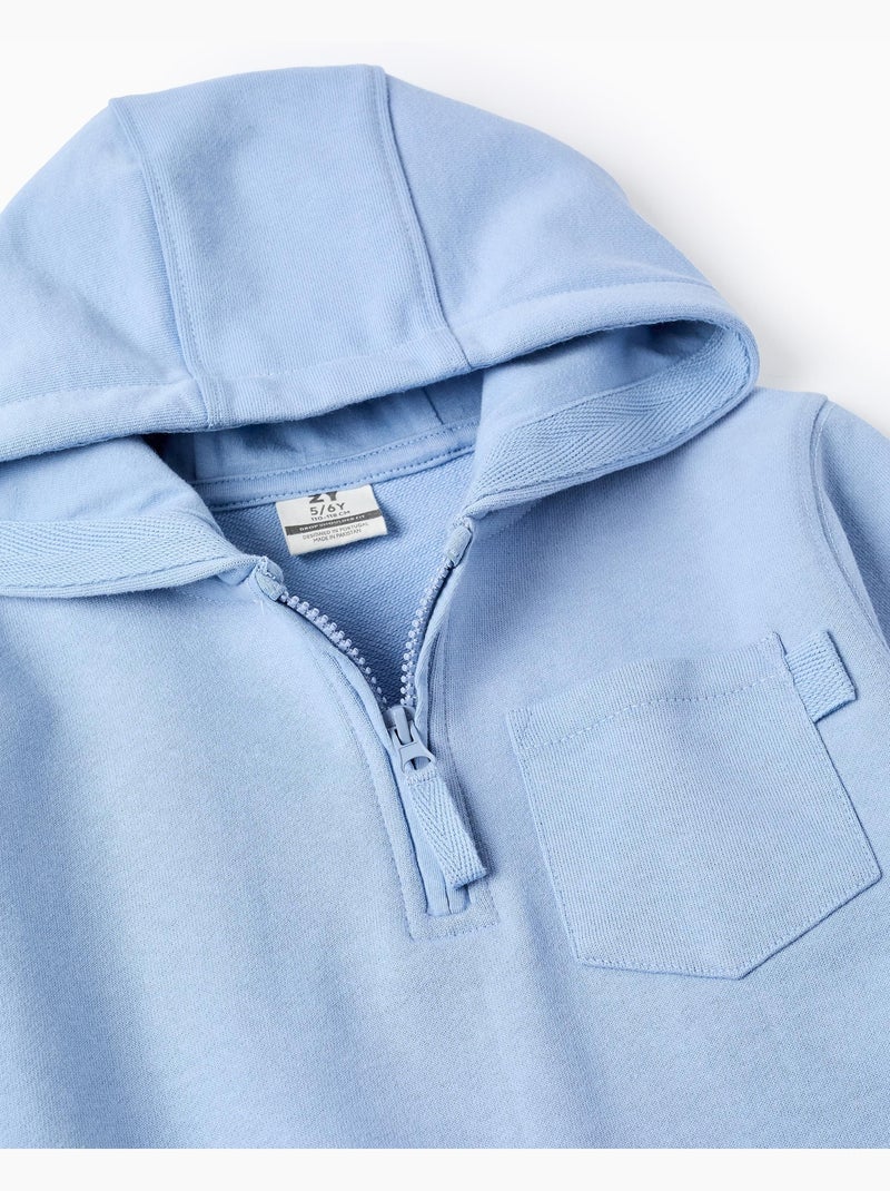 Sudadera de algodón con media cremallera y capucha Azul claro - Kiabi