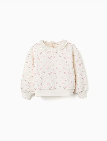 Sudadera de algodón con motivo y cuello con volantes
