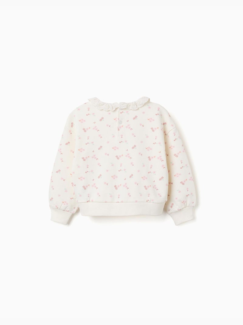 Sudadera de algodón con motivo y cuello con volantes Blanco - Kiabi