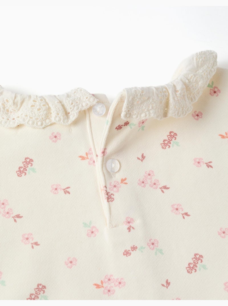 Sudadera de algodón con motivo y cuello con volantes Blanco - Kiabi