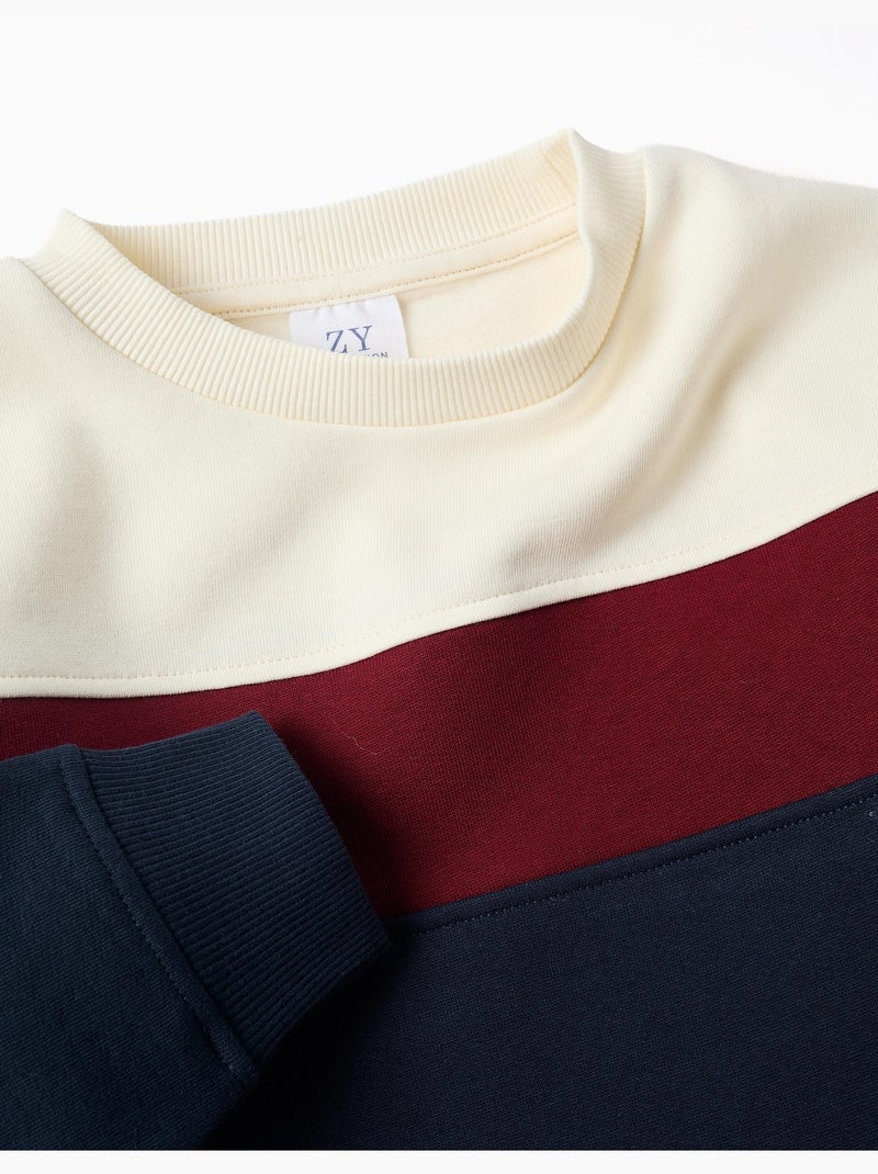 Sudadera de algodón perchado con bloque de colores Rojo oscuro - Kiabi