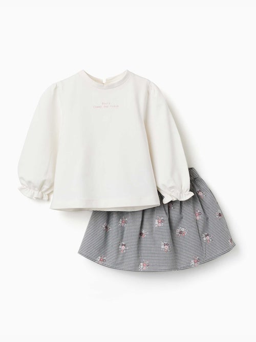 Sudadera de algodón y falda-pantalón Vichy - Kiabi Sudadera de algodón y falda-pantalón Vichy - Kiabi