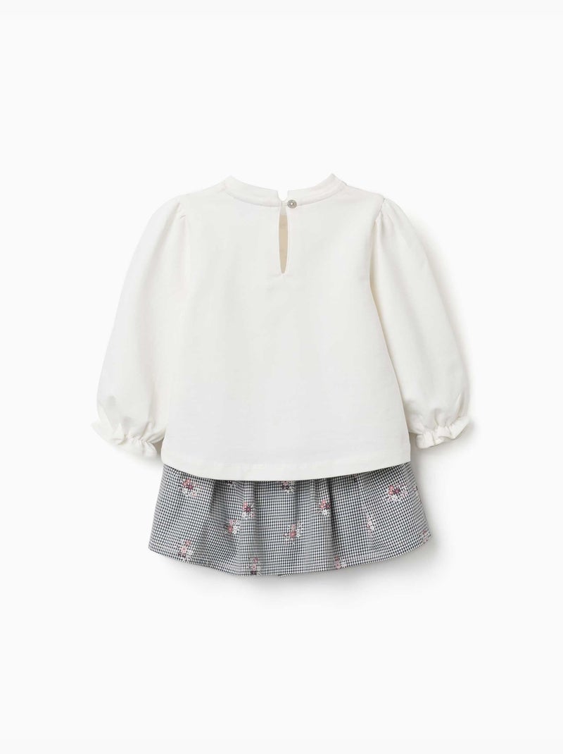 Sudadera de algodón y falda-pantalón Vichy Blanco - Kiabi