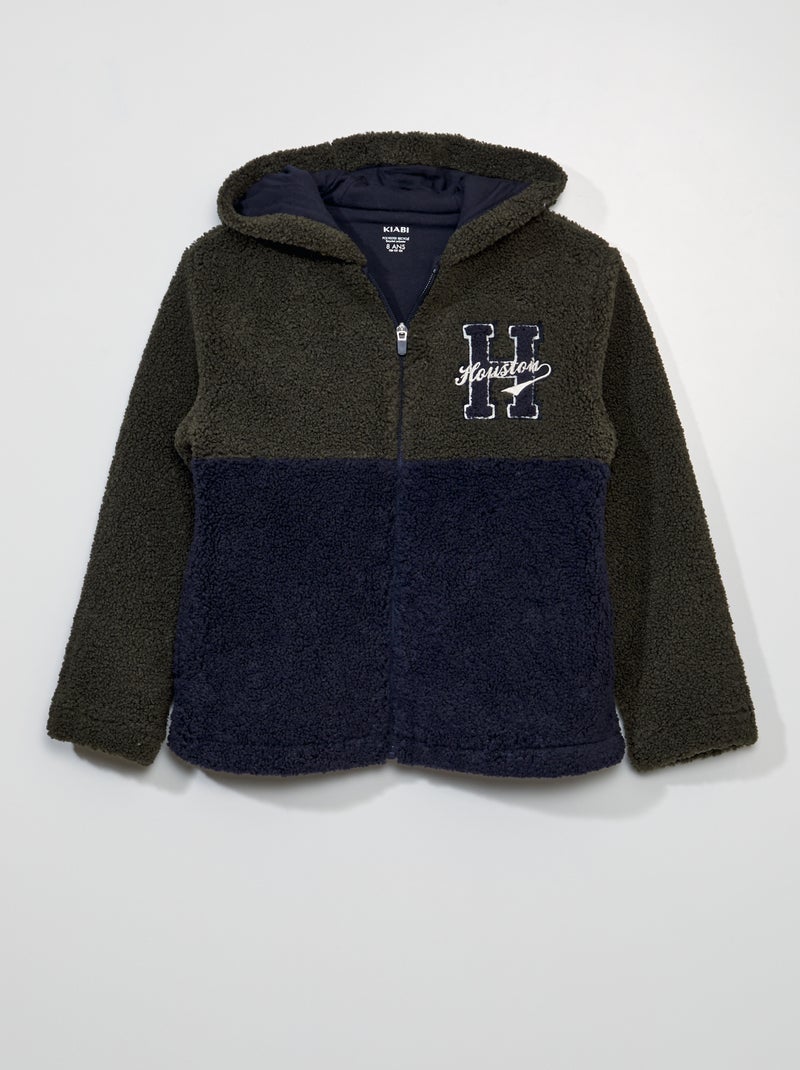 Sudadera de borreguito con capucha y cuello cremallera AZUL - Kiabi